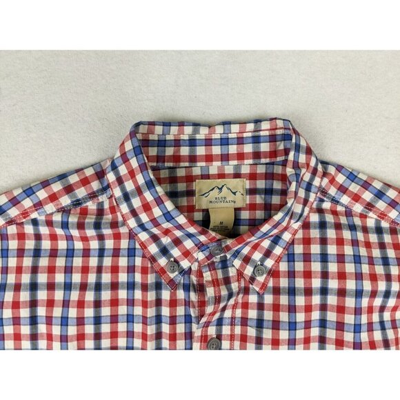 BLUE MOUNTAIN - MEN'S BLUE & RED PLAID SHORT SLEEVE BUTTON-UP SHIRT - SIZE M - Picture 5 of 7